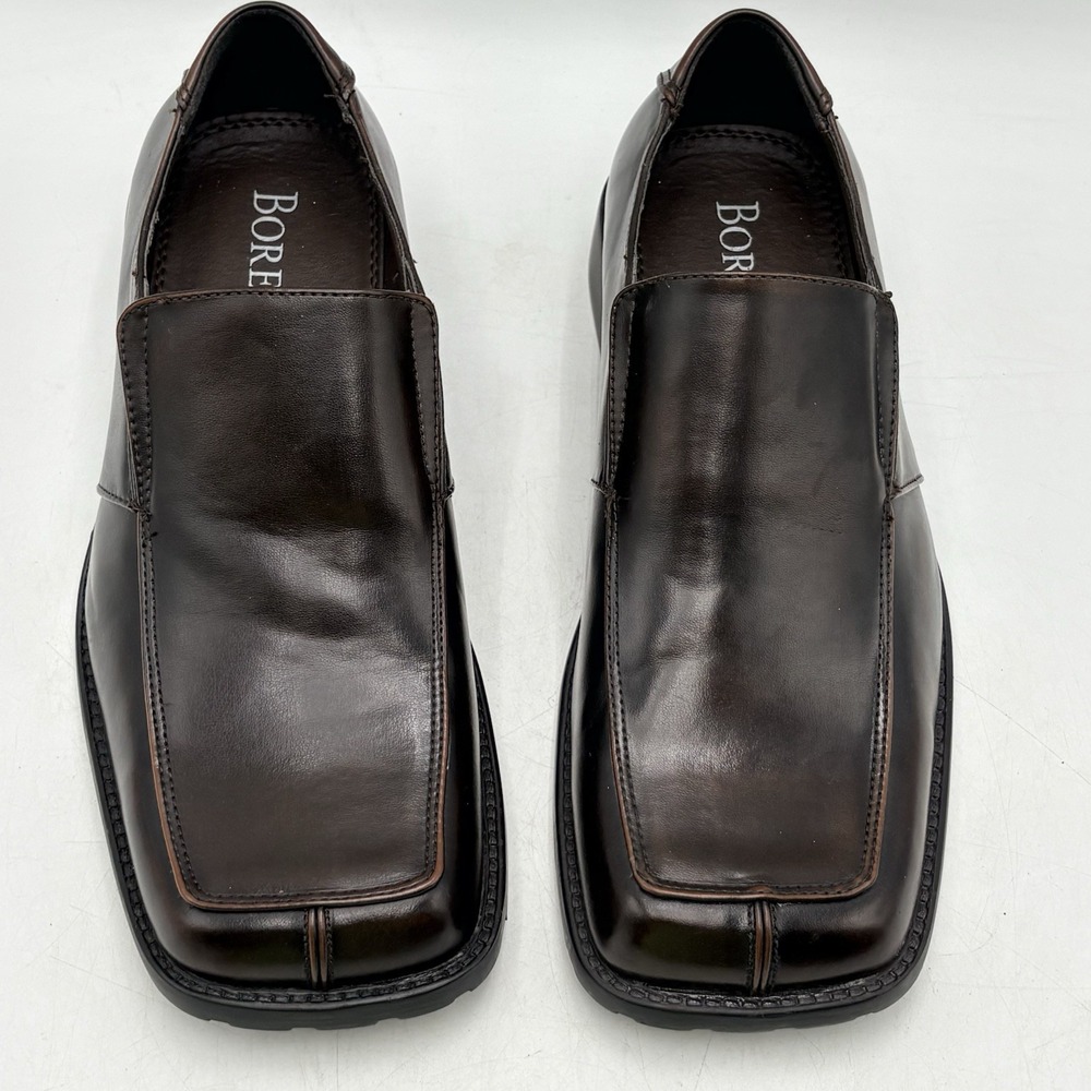 Borelli Bordeaux Mens 10.5 Brown Slip On Dress Shoes Square Toe Loafers - Picture 2 of 11